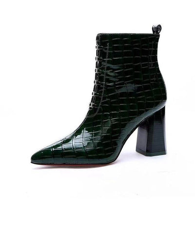 Edle graue Stiefel mit Reißverschluss und klobigem Absatz und spitzer Zehenpartie 