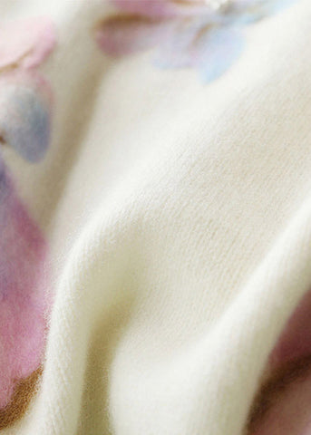 Suéteres italianos de cachemira con cuello redondo y patchwork de perlas blancas y manga larga 