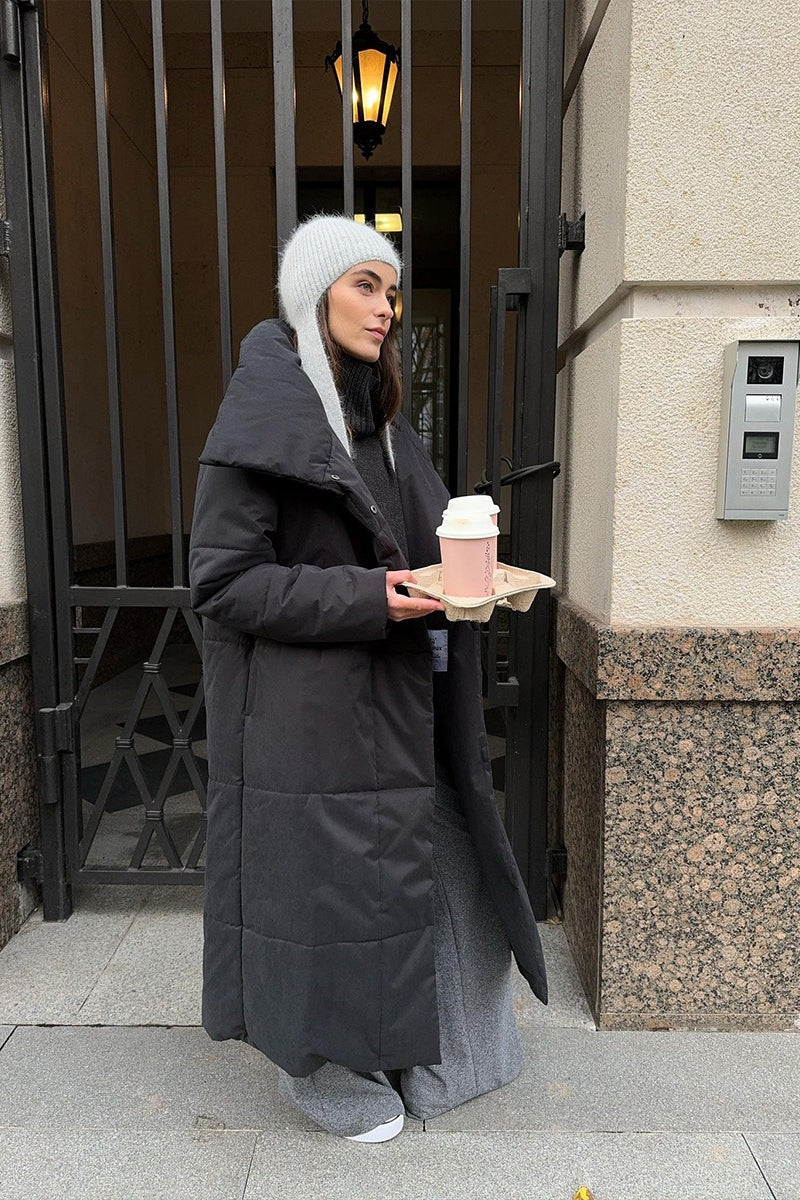 Long Stand Collar Relaxed Quilted Puffer Jacket