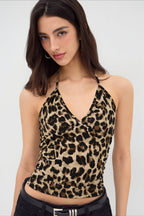 Leopard V Neck Slim Vacation Halter Top