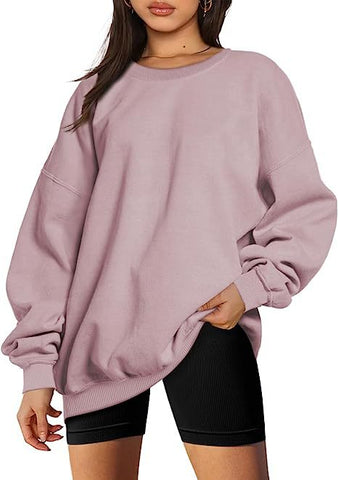 Women Clothing Round Neck Pullover Loose Casual Fleece Lined Oversized Sweater