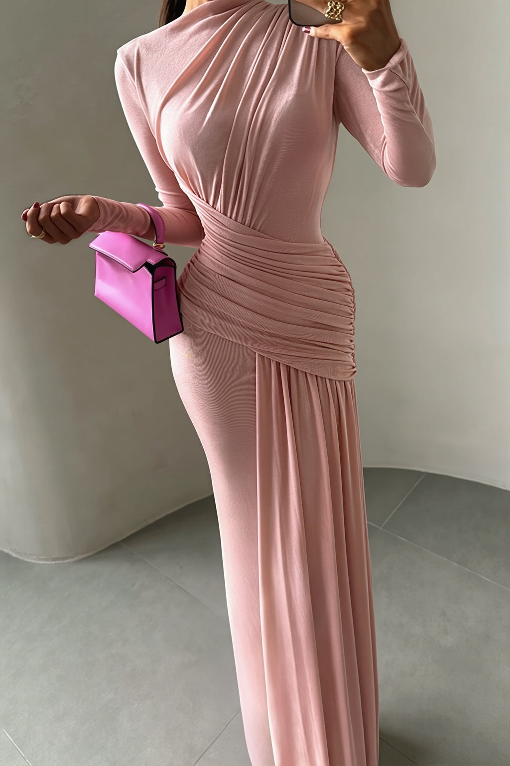 Simple Solid Long Sleeve Maxi Dress