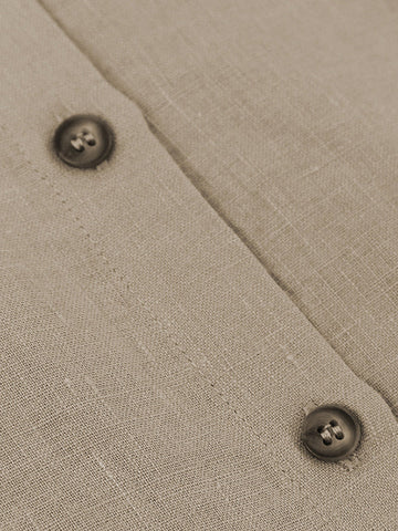 Camiseta informal holgada de lino con mangas abullonadas y plisada de color liso 