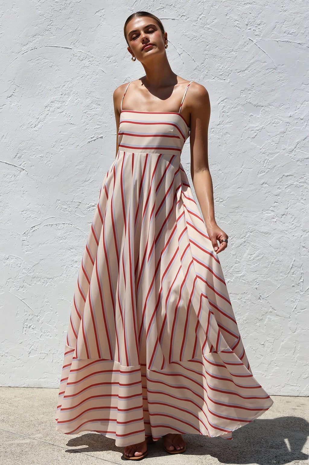 Striped High Waist Swing Cami Boho Dress