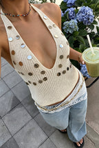 Sequin Tie Backless Knit Halter Top