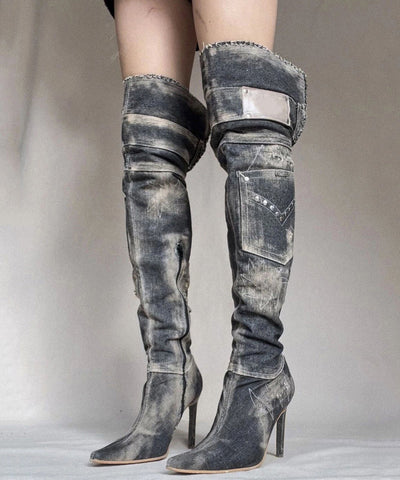 Botas altas hasta la rodilla de mezclilla puntiagudas de estilo americano para chica picante 