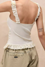 Lace Ruffle Tie Button Cami Top