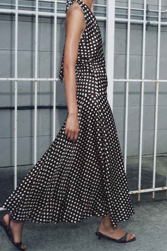 Polka Dot Halter Neck Maxi Dress