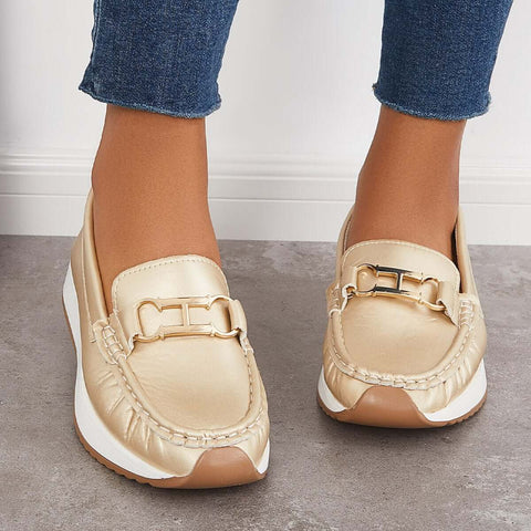 Mocasines de plataforma cómodos e informales, zapatos náuticos planos sin cordones 