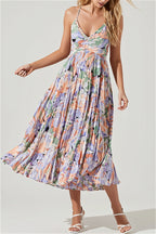 Floral Cami Pleated Print Maxi Dress