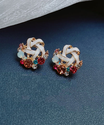 Fashion Rainbow Alloy Zircon Floral Stud Earrings