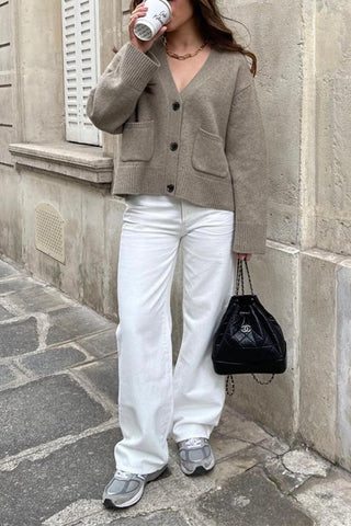 V Neck Button Down Pocketed Sweater Cardigan