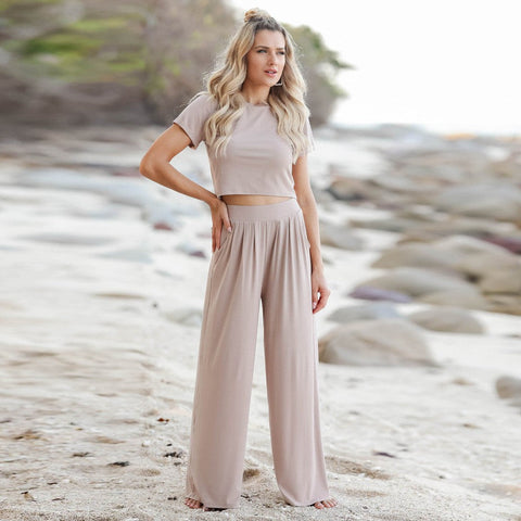 Casual Short Sleeve T-Shirt and Trousers Set for Women – Spring/Summer Two Piece Suit