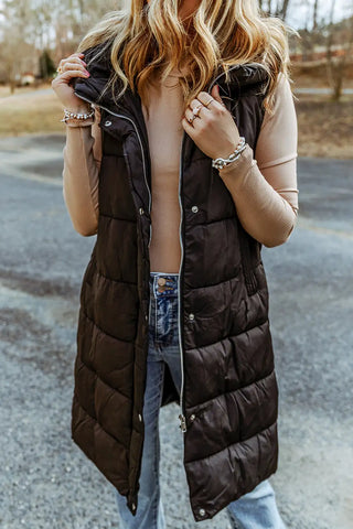 chic black quilted hooded vest coat