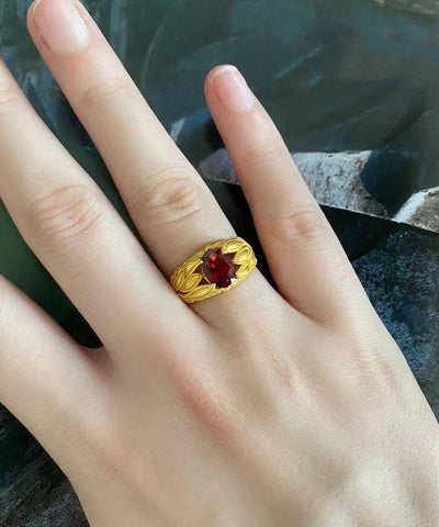 Ringe aus rotem Sterlingsilber mit vergoldetem Kristall im chinesischen Stil 