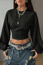 Y2K Lantern Sleeve Crop Sweatshirts
