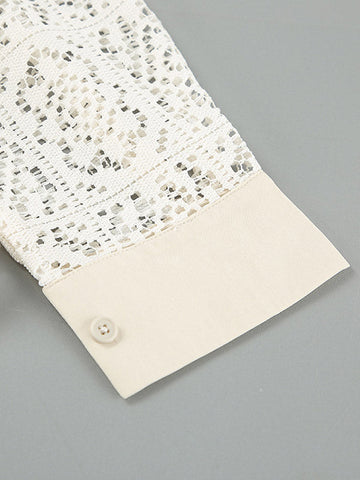 Long Sleeves Loose Buttoned Hollow See-Through Solid Color Sun Protection Lapel Collar Blouses&Shirts Tops