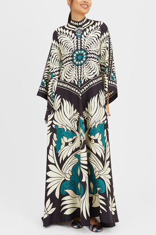 Shine The Light Unique Printed High Neck Bell Sleeve Loose Maxi Dress