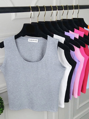 Camisola sin mangas con cuello redondo y retazos de color puro para mujer, top sexy de moda, camisetas sin mangas informales de verano, chaleco ajustado para mujer 