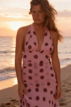 Backless Tie Waist Polka Dot Maxi Dress