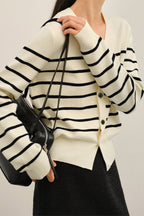Knit Striped V Neck Colorblock Cardigan