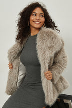 Faux Fur Notch Lapel Winter Coat