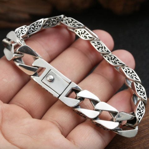 Sterling Silver Ivy Rimmed Curb Chain Bracelet