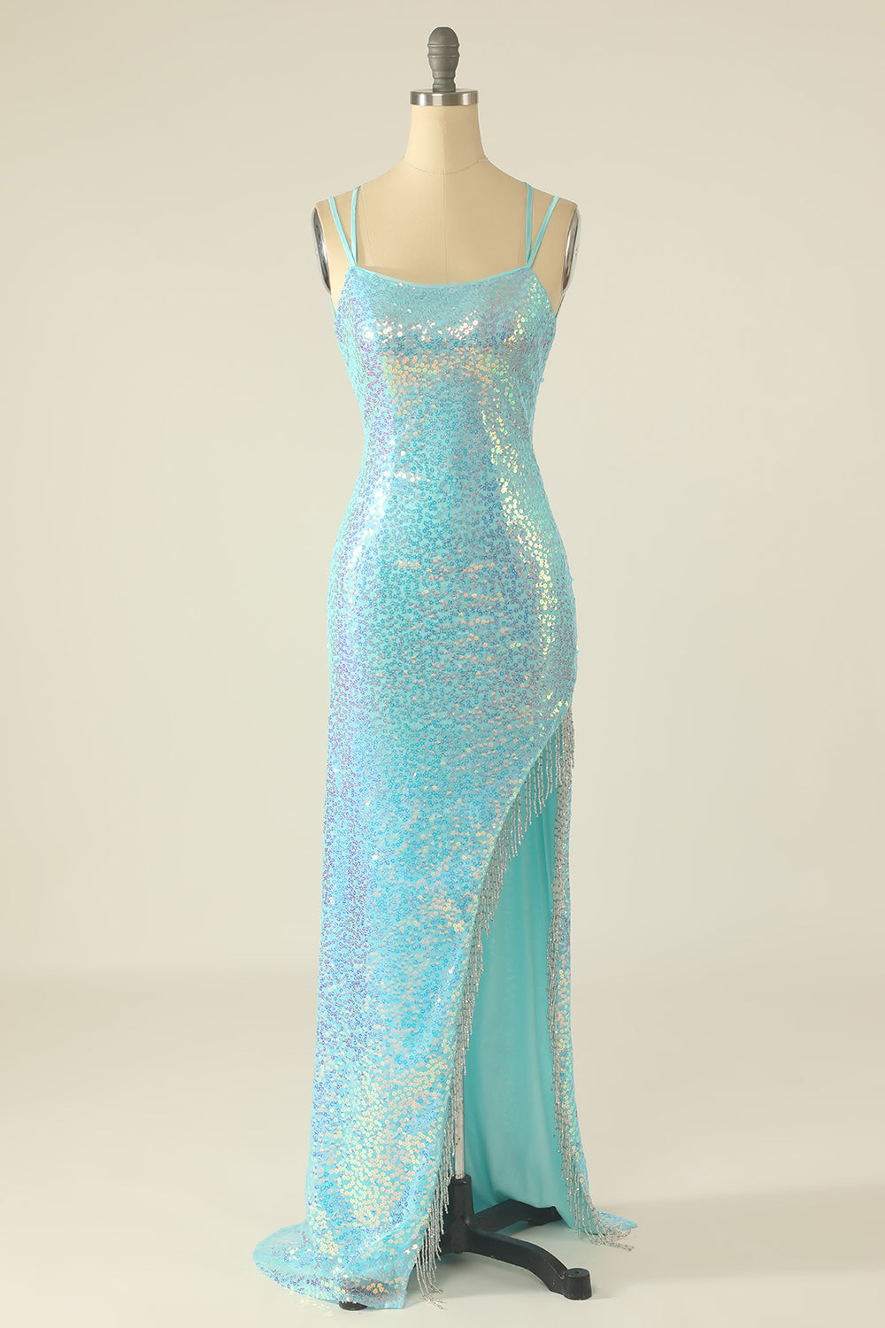 Lavender Sequin Prom Dress with Fringes