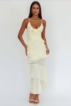 Flowy Solid Ruffle Slim Cami Maxi Dress