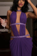 Elegant Sexy Cutout Rhinestone Backless Maxi Dress