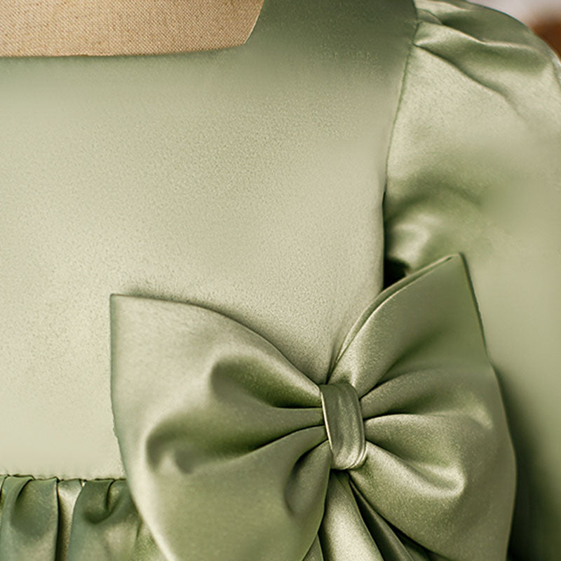 Mädchenkleid, Kleinkind-Abendkleid, Kommunionskleid, grünes Prinzessinnenkleid mit großer Schleife 