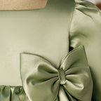 Mädchenkleid, Kleinkind-Abendkleid, Kommunionskleid, grünes Prinzessinnenkleid mit großer Schleife 