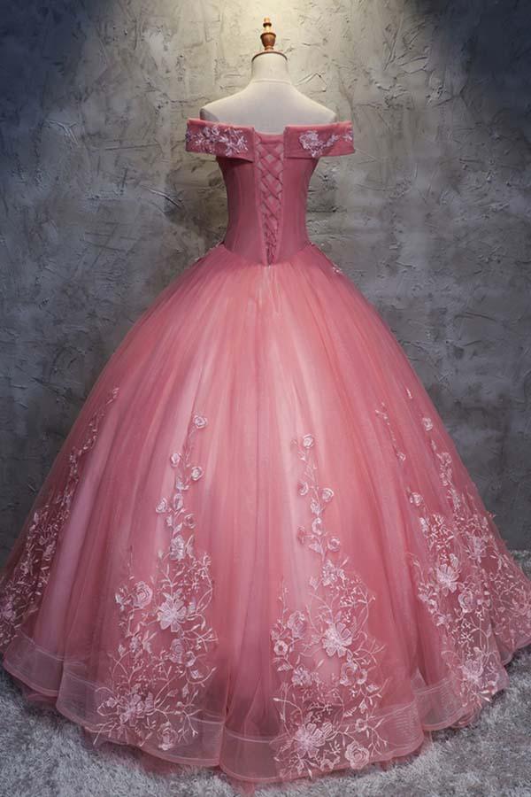 Ballkleid schulterfrei Tüll Hochzeitskleid mit Applikationen