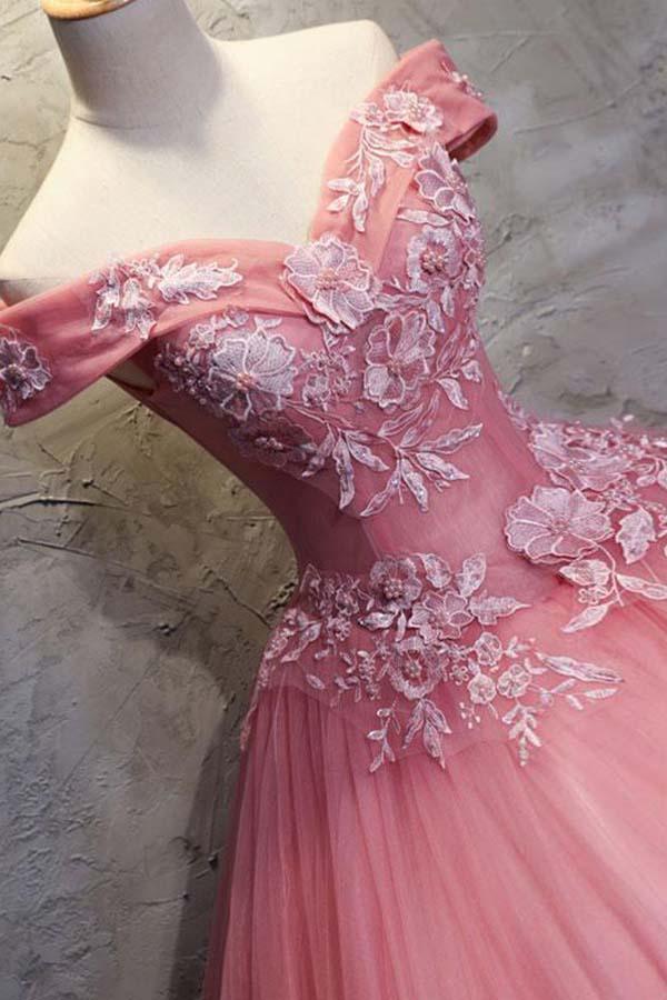 Ballkleid schulterfrei Tüll Hochzeitskleid mit Applikationen