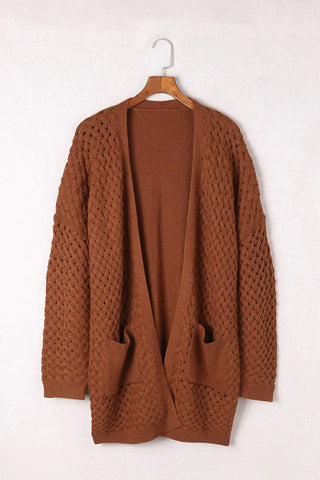 chic brown woven texture knitted cardigan