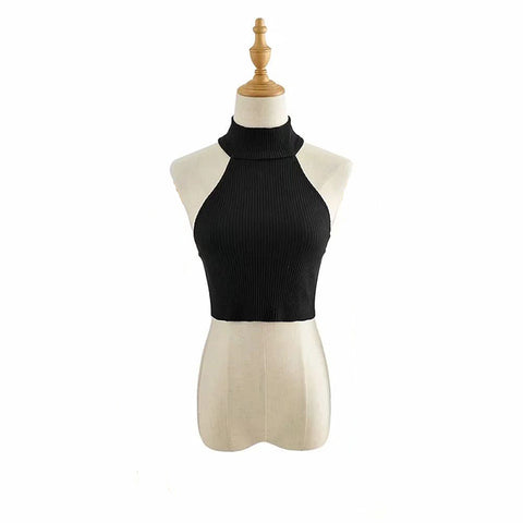 Tops de verano para mujer, básicos, informales, sin mangas, sexys, sin espalda, top corto con cuello halter, ropa Y2k para mujer, camiseta sin mangas elástica acanalada 
