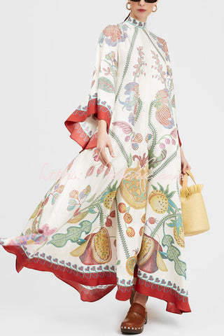 Shine The Light Unique Printed High Neck Bell Sleeve Loose Maxi Dress