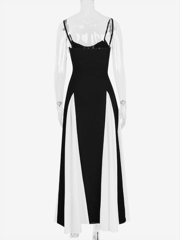 Party Dress Black And White Spaghetti Strap Sexy Maxi Dresses