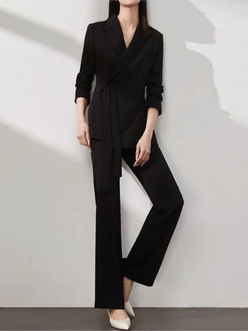 Neue Büro Dame Solide Frauen Anzüge 2 Stück Chic Langarm Blazer Hohe Taille Gerade Hosen Vintage Sets Weibliche Mode Kleidung 