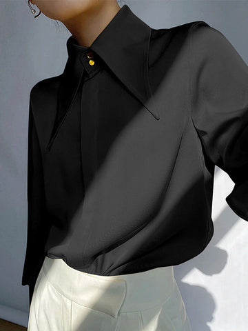 Long Sleeves Loose Buttoned Lapel Blouses&Shirts Tops