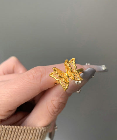Boutique Gold Sterling Silber Oververgoldete Schmetterlingsringe 