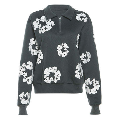 Herbst Damen Kleidung Casual Printing Kontrastfarbe Revers Lose Pullover Mantel 