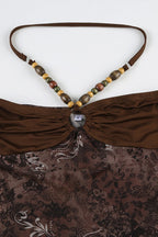 Vintage Bead Asym Hem Mesh Halter Top