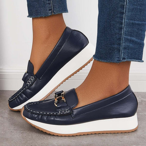 Mocasines de plataforma cómodos e informales, zapatos náuticos planos sin cordones 