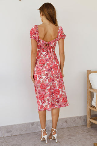 Vestido midi con mangas abullonadas y escote en forma de corazón con estampado Bonnie 