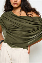 Solid Ruched Cape Loose Blouse
