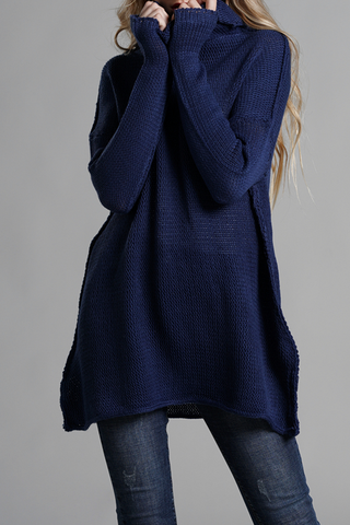 Casual Solid Split Joint Turtleneck Tops Sweater