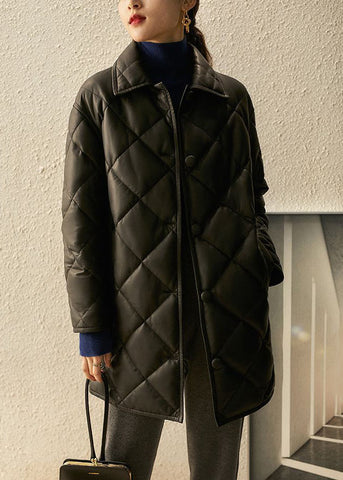 Abrigo francés de invierno con cuello Peter Pan, botones y relleno de algodón color caqui 