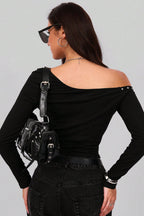 Asymmetric Shoulder Metal Stud Blouse