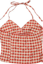 Fresh Red Plaid Backless Halter Top